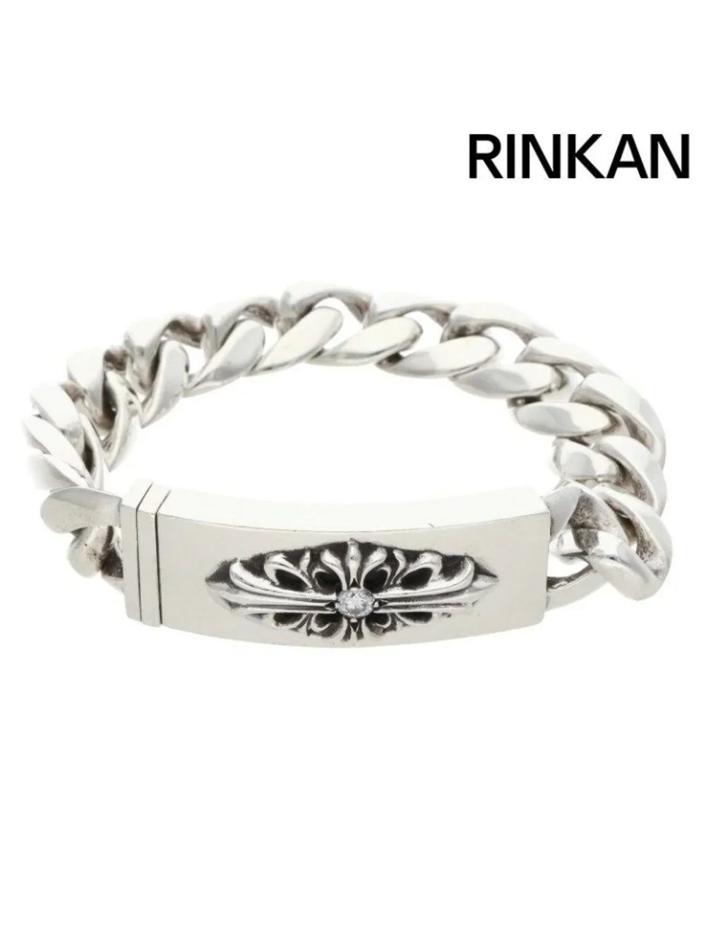 Chrome Hearts ID Flrl Crs Dia Floral ID Classic Link Silver Bracelet